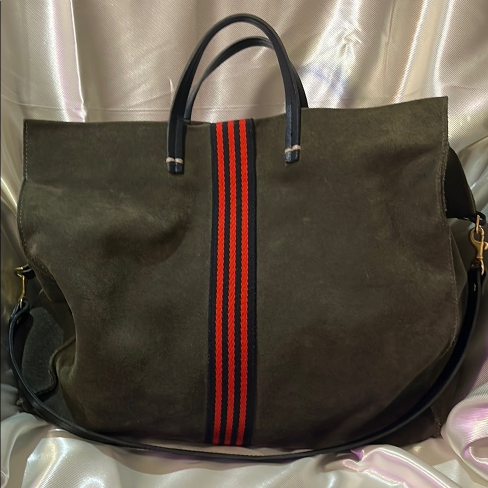 Clare V Green and Red Canvas Tote Bag